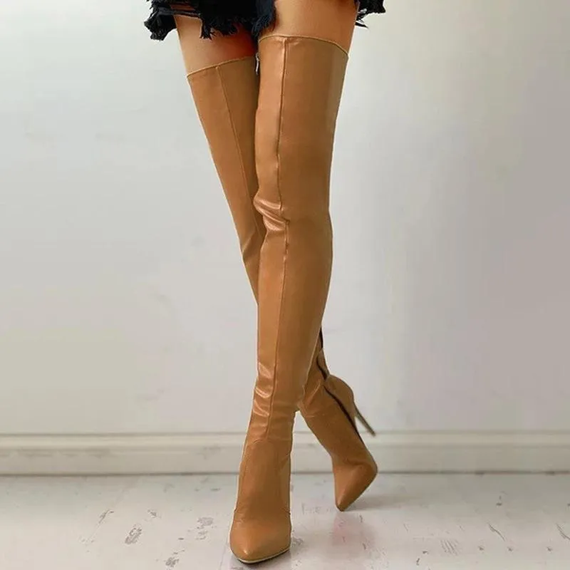 Women over the knee side zipper solid color stiletto high heel boots