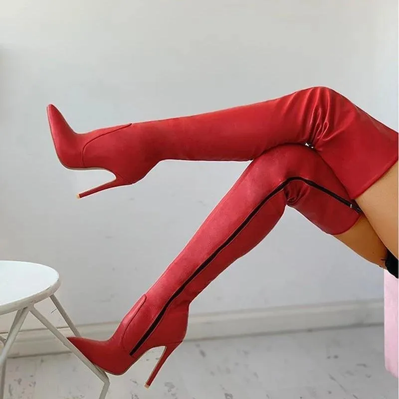 Women over the knee side zipper solid color stiletto high heel boots