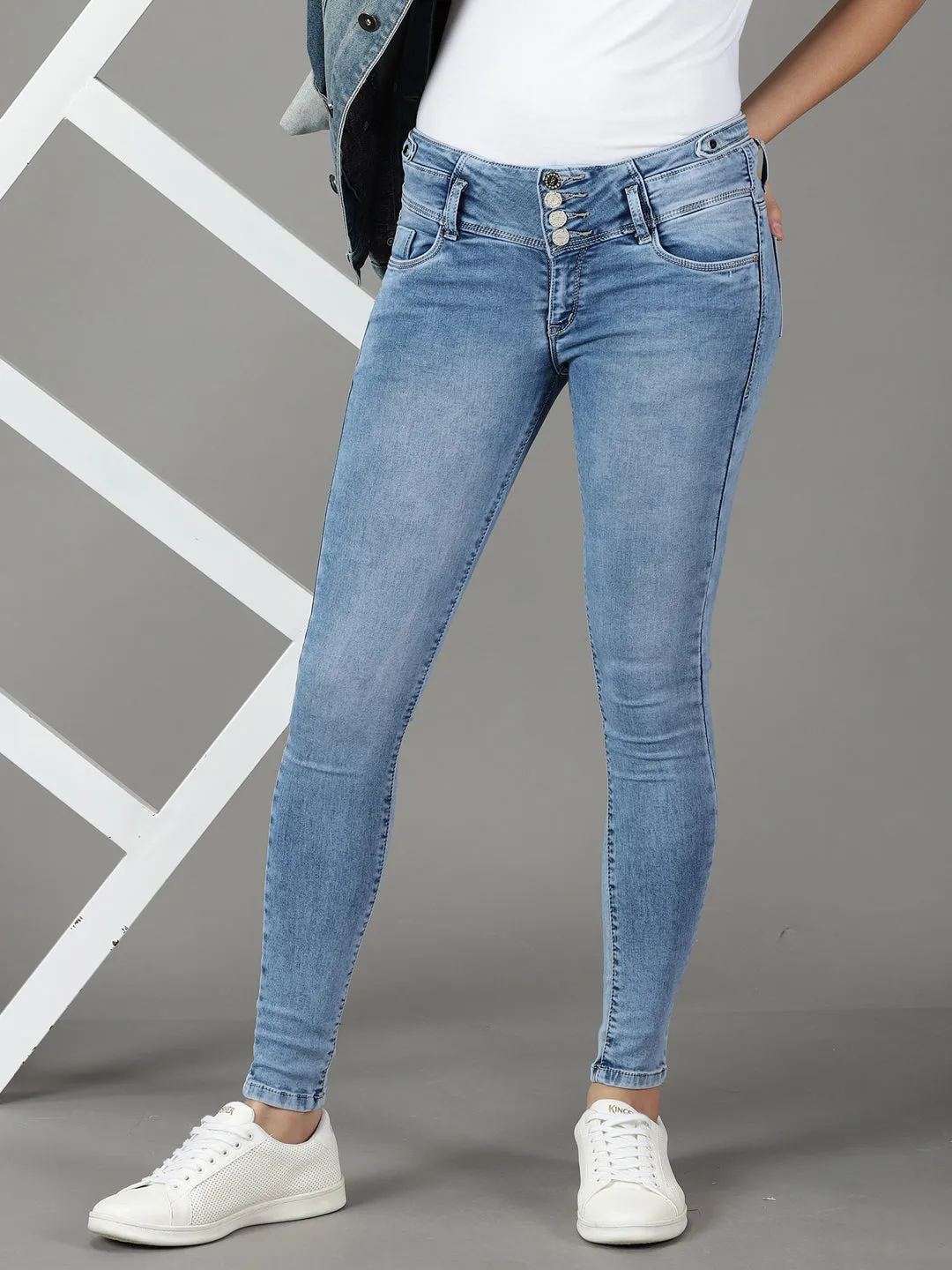 Women's Blue Solid Super Skinny Fit Denim Jeans