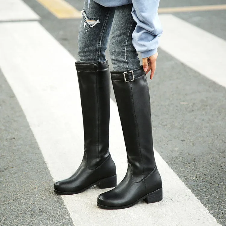 Women's Buckle Belt Heel Knee High Boots