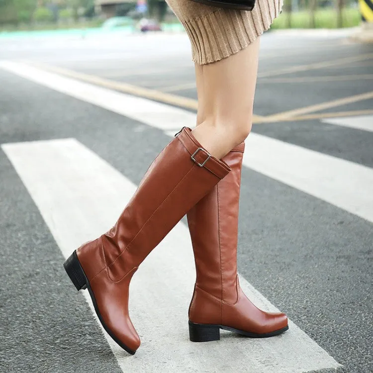 Women's Buckle Belt Heel Knee High Boots