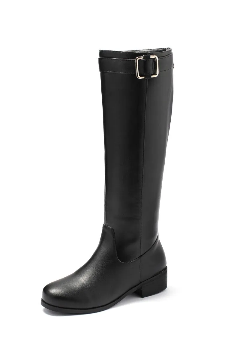 Women's Buckle Belt Heel Knee High Boots