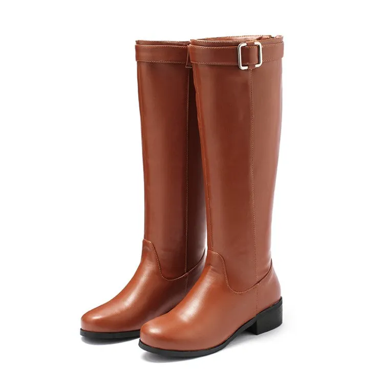 Women's Buckle Belt Heel Knee High Boots