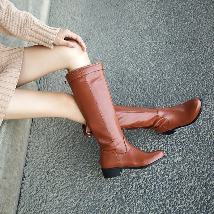 Women's Buckle Belt Heel Knee High Boots