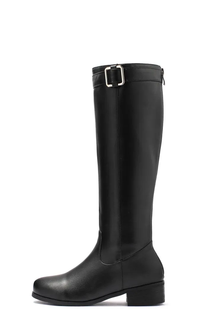 Women's Buckle Belt Heel Knee High Boots