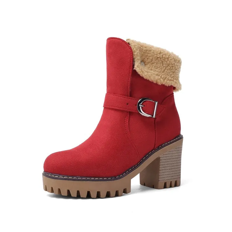 Women's Buckle High Heels Short Boots