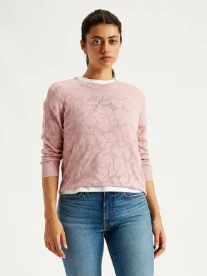 Women's Self Design Light-Pink Crew Neck Sweater